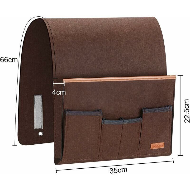 Sofa Armrest Organizer, Storage Chair Bag with 5 Pockets, Chair Cover for Remote Control, iPad, Magazine, Glasses, Brown