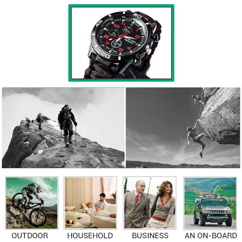Outdoor Camping Survival Watch Multifunction Bracelet Tool Kit Compass Rope Whistle Paracord