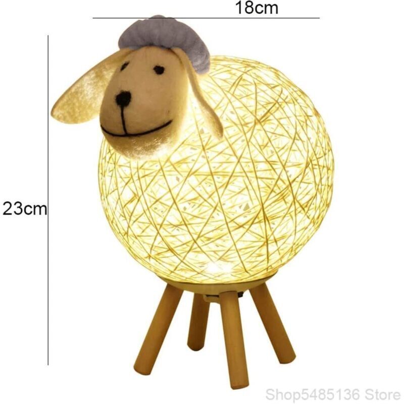 LED Night Light, Sheep Rattan Bedside Lamp, Children Night Light Projector, LED Night Lamp for Bedroom, Baby Room, Living Room, Gift, 110 cm