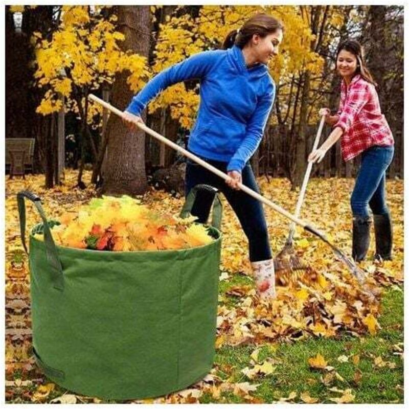 Extra-Strong Gardening Bag with Handles, Green Leaf Collection Bag with Military Canvas, H 45.7 cm, D 55.8 cm, 125 L