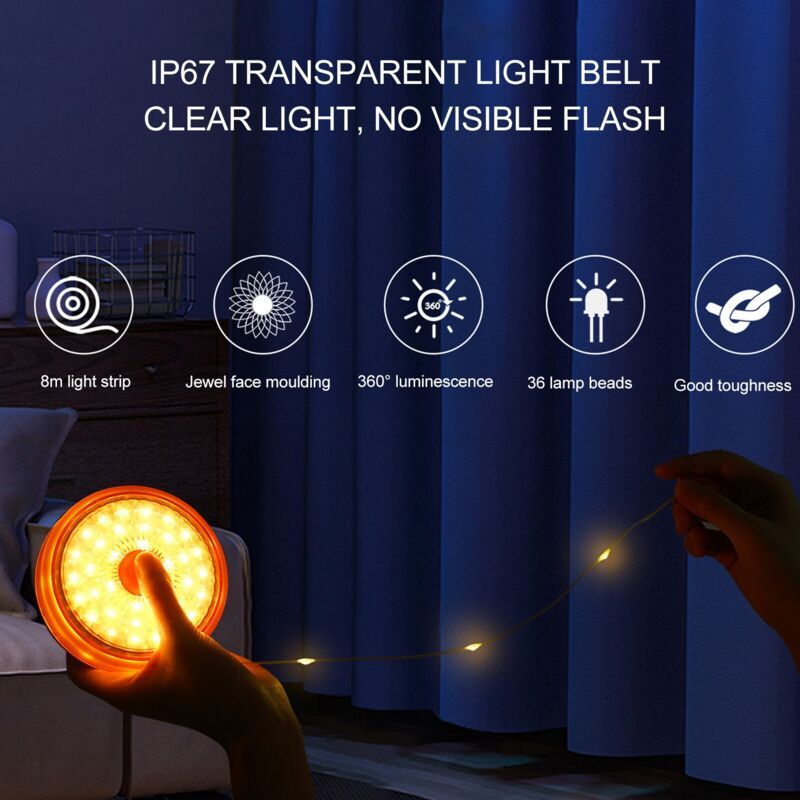 Outdoor Camping String Lights, Rechargeable, USB Charging, IPX4 Waterproof Protection for Tent, Gray