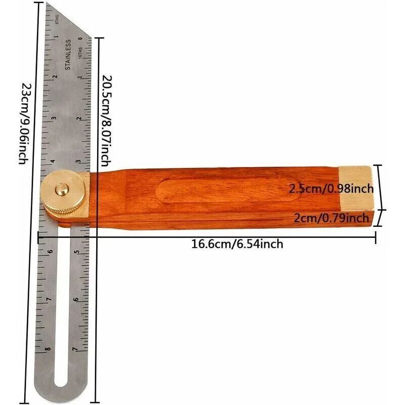 Sliding Bevel, Sliding T-Bevel, Carpenter Angle, Double-Sided Stop Angle, T-Schmiege Carpenter Stop Angle, 318 mm, 26 mm