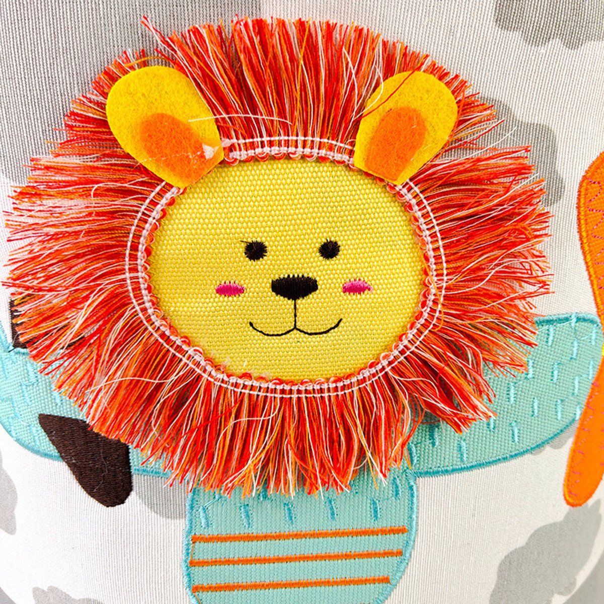 Kids Toy Storage Basket With 3D Lion, Foldable Cotton Canvas Laundry Hamper With Drawstring And Handles For Nursery, 35 x 40 cm