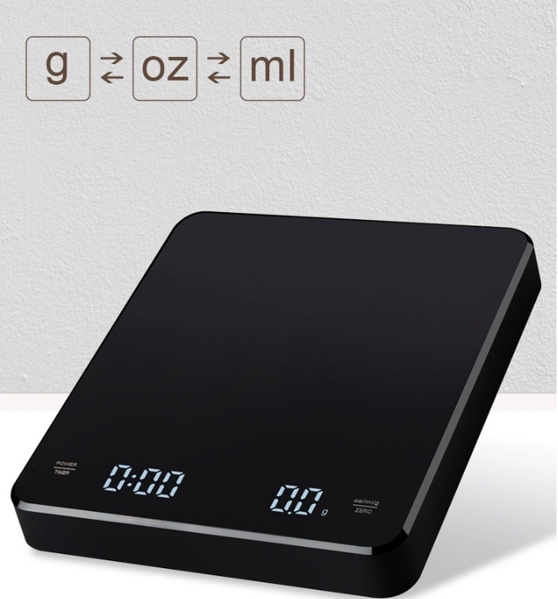 Digital Kitchen Scale With Timer, USB Type C Rechargeable Touch Control, High Precision Capacity For Coffee And Baking, Black, 0.1 g, 3 kg