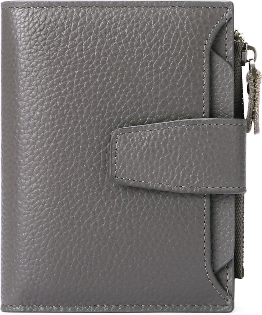 Womens Genuine Leather RFID Blocking Wallet, Compact Card Holder With Zipper Coin Pocket And ID Windows, For Purse Or Pocket, Dark Gray
