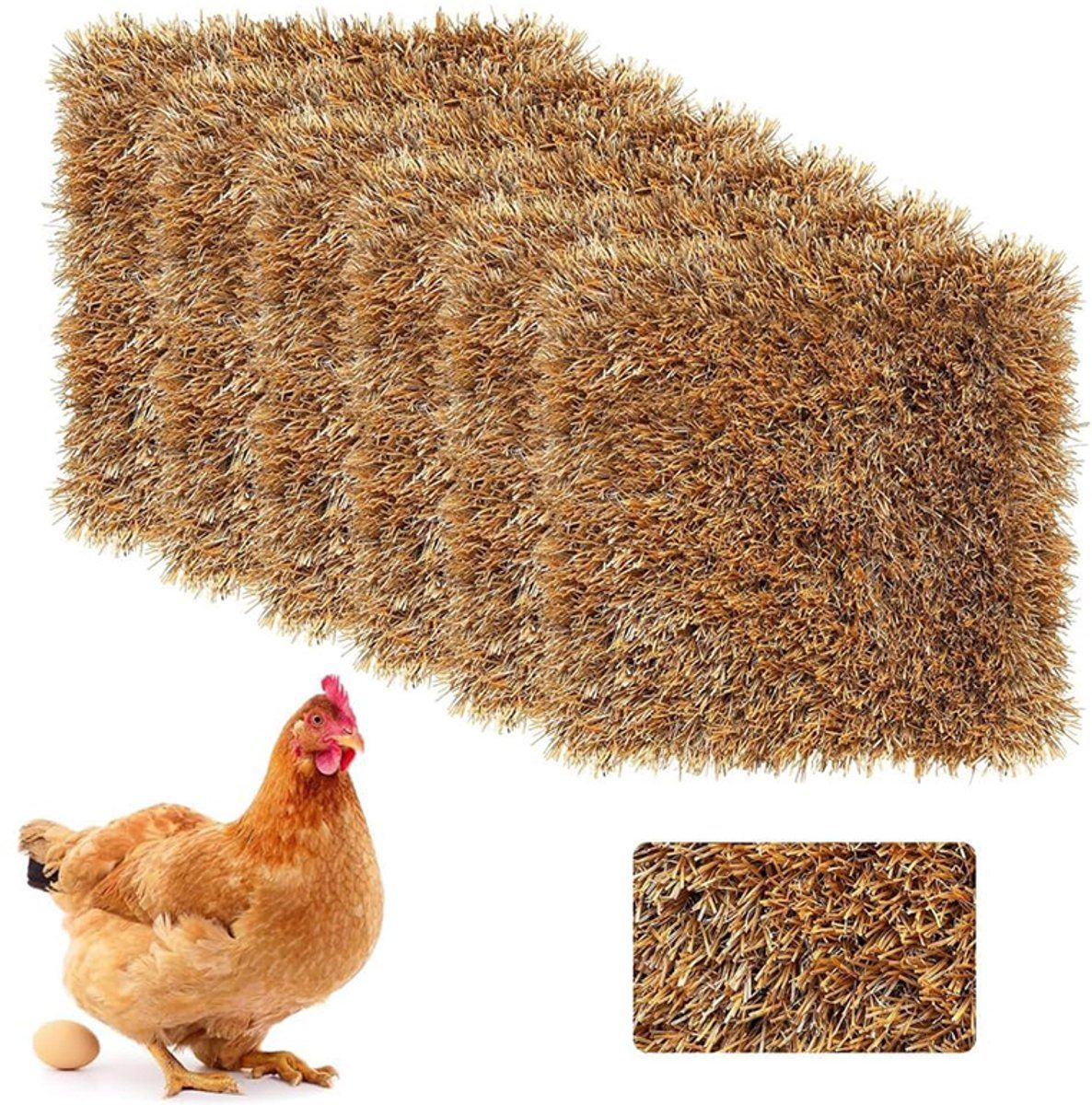 6 Pack Chicken Nesting Box Pads, Artificial Grass Laying Mats, Washable Non Slip Coop Nest Mats For Hens, Brown, 30 x 30 cm