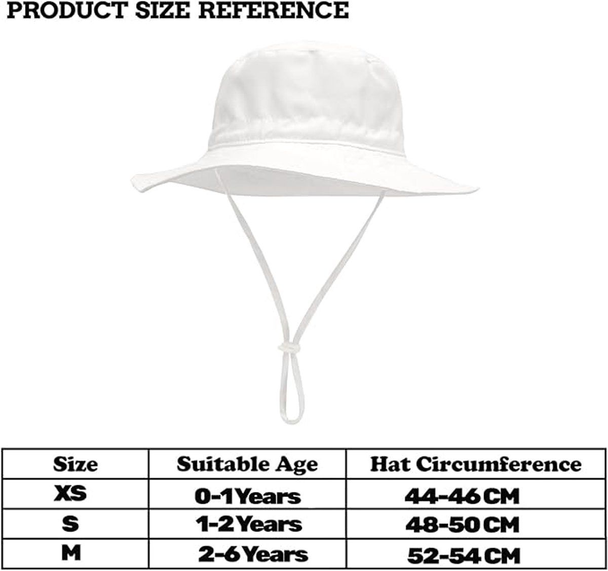 Baby Sun Hat With Wide Brim, Lightweight Breathable Cotton, Foldable Beach Bucket Hat For Boys And Girls, White XS 0 to 8 Months, 44 to 46 cm