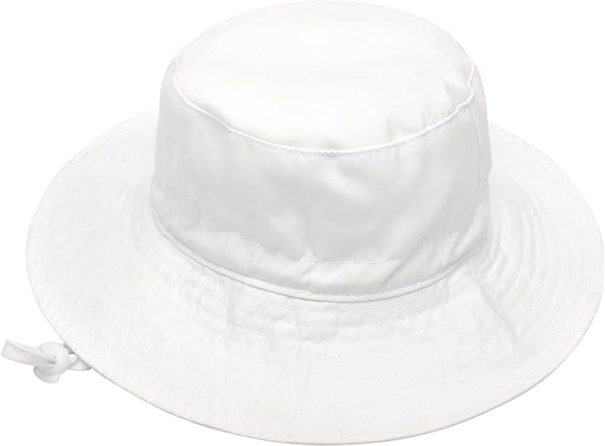 Baby Sun Hat With Wide Brim, Lightweight Breathable Cotton, Foldable Beach Bucket Hat For Boys And Girls, White XS 0 to 8 Months, 44 to 46 cm