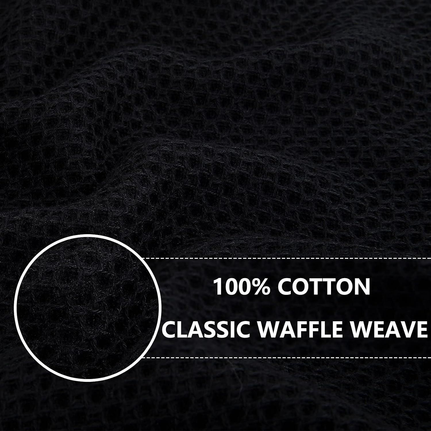 6 Piece Cotton Waffle Cloth Set Black, 30 x 30 cm