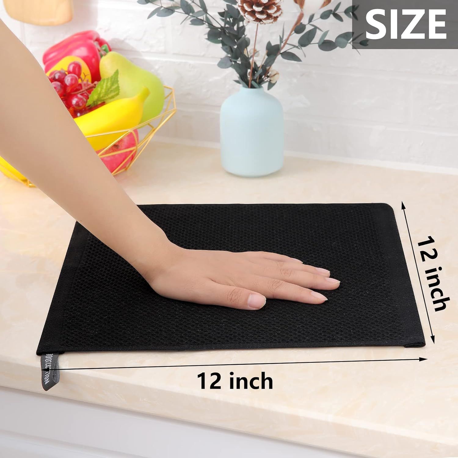 6 Piece Cotton Waffle Cloth Set Black, 30 x 30 cm