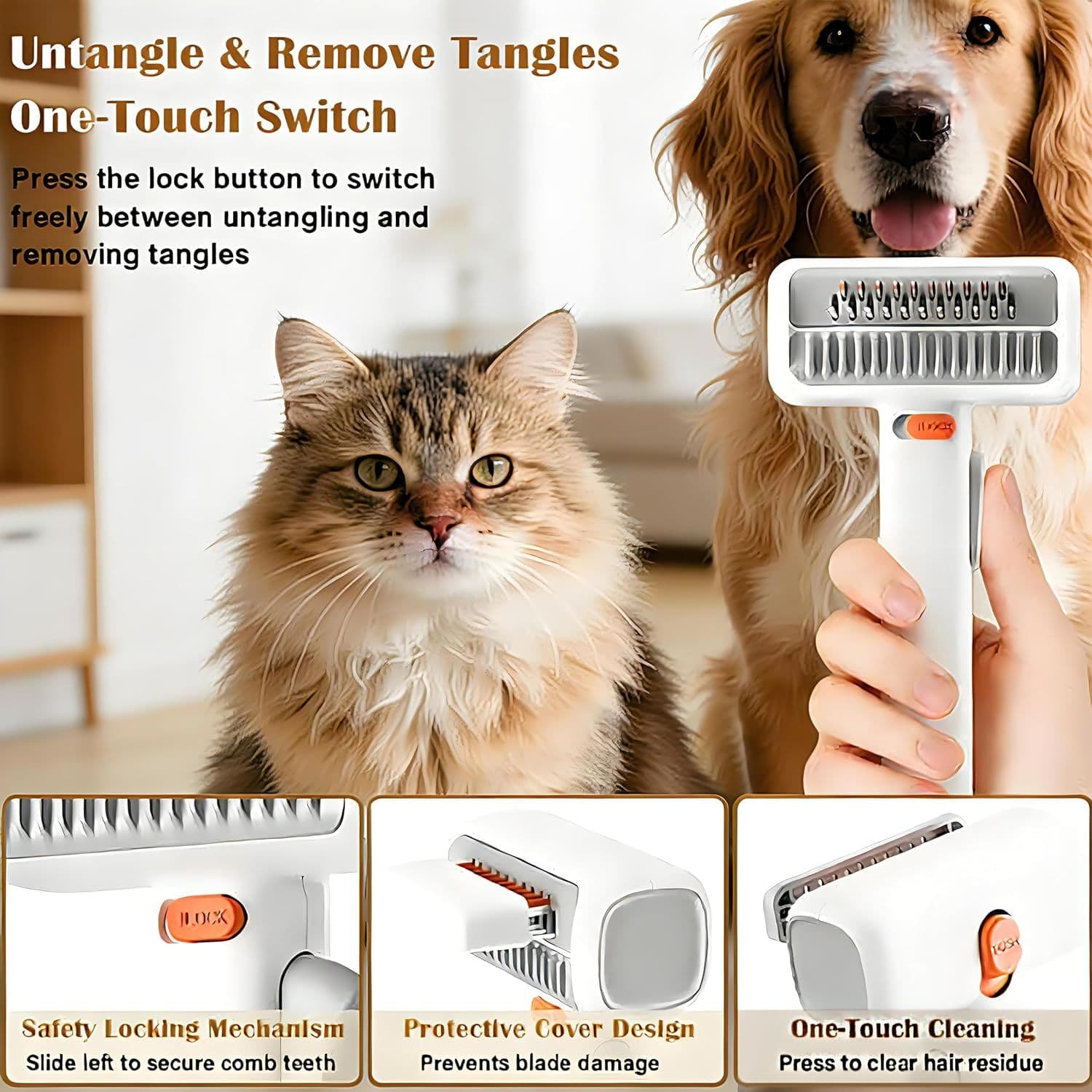 Pet Grooming Tool 2 in 1 Detangling Rake for Undercoat and Loose Hair Suitable for Dogs and Cats