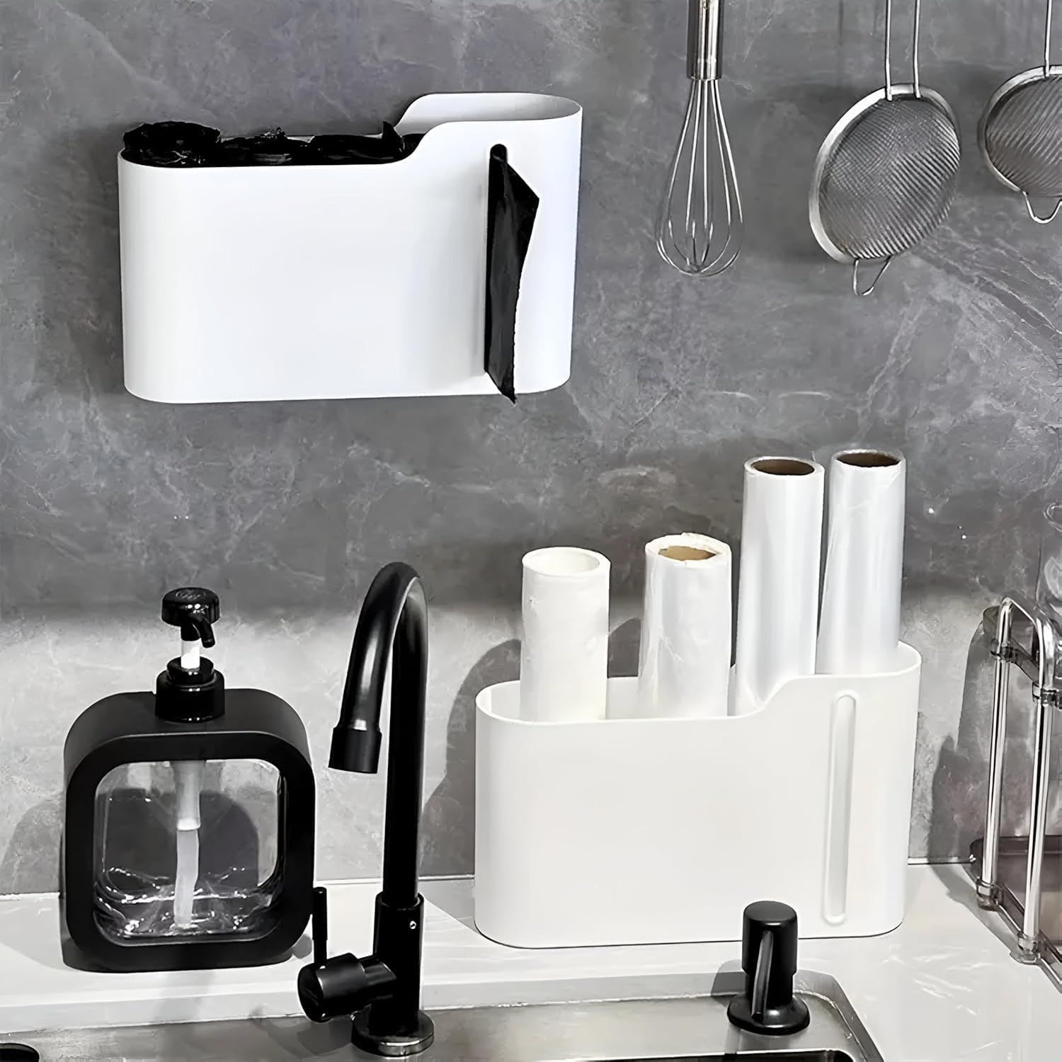 1 Piece Wall Mount Trash Bag Holder Self Adhesive White