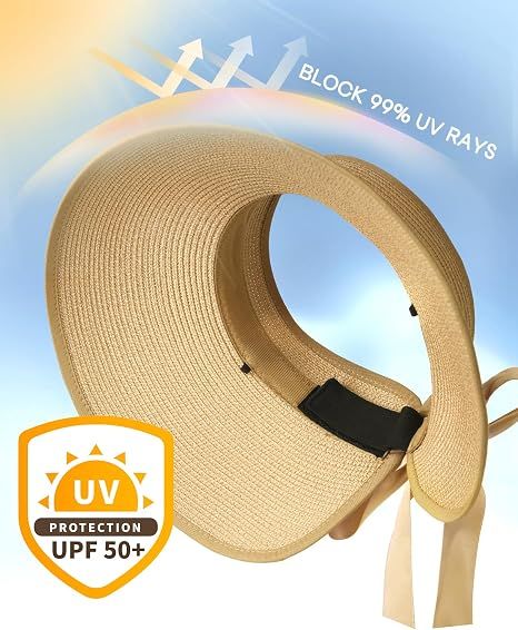 Women Straw Sun Visor Wide Brim UPF 50 Khaki