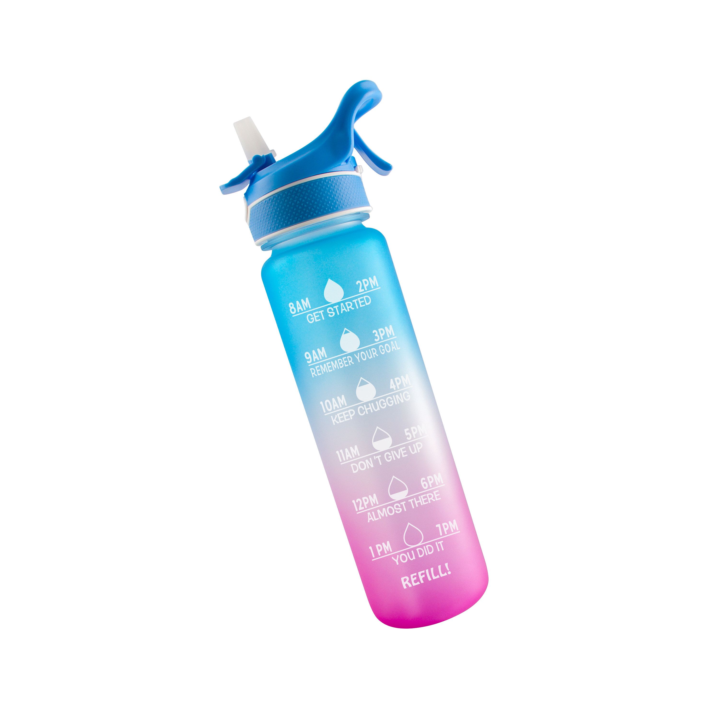Trywise Water Bottle with Straw BPA Free Tritan Spray Function Blue Pink Gradient, 1 L
