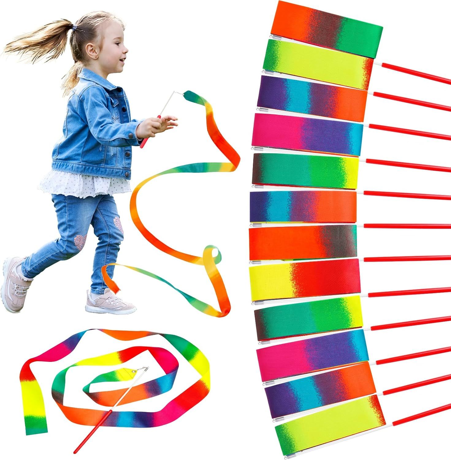 12 Piece Children Dance Ribbons Rainbow, 200 cm