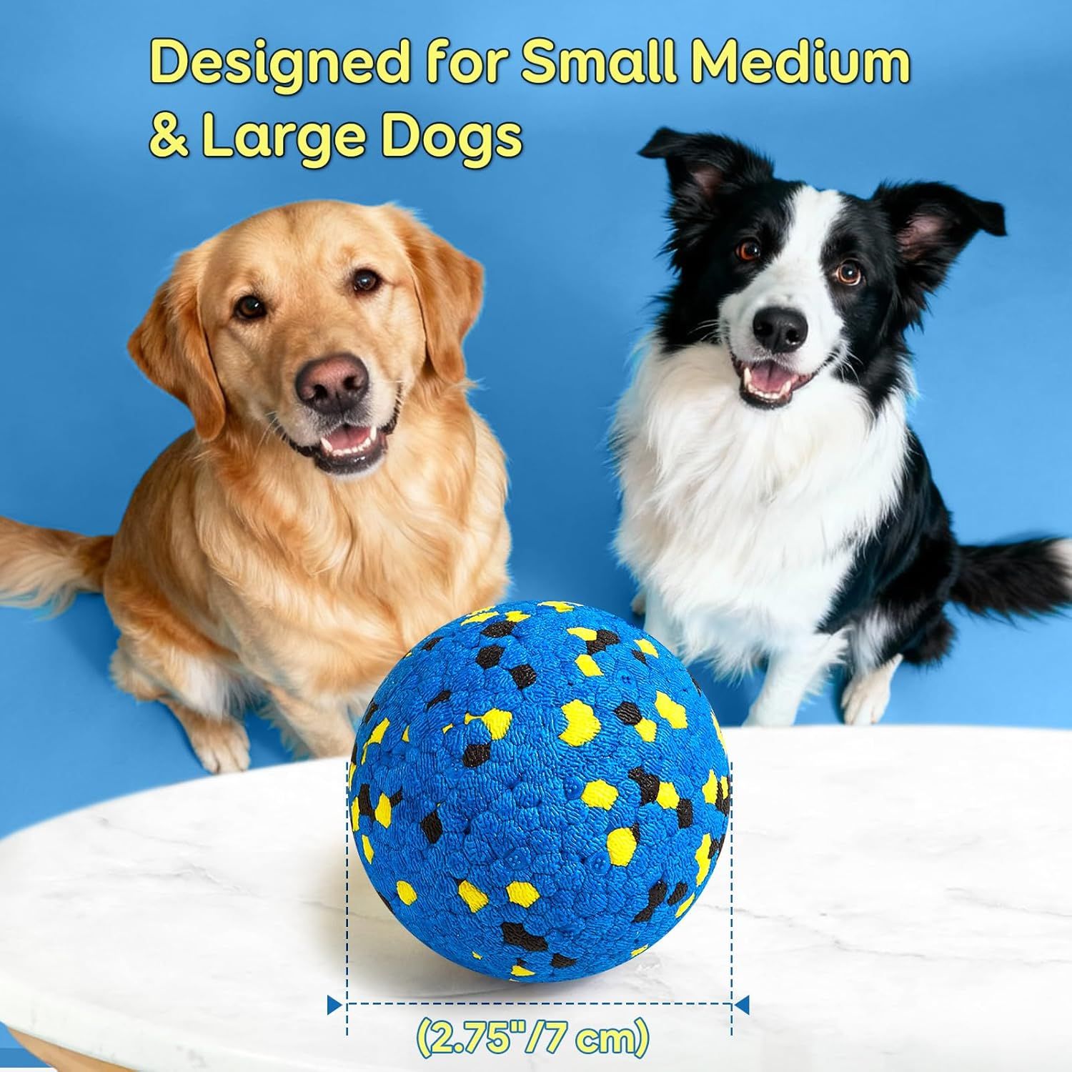 4 Piece Dog Chew Ball Set Blue and Yellow