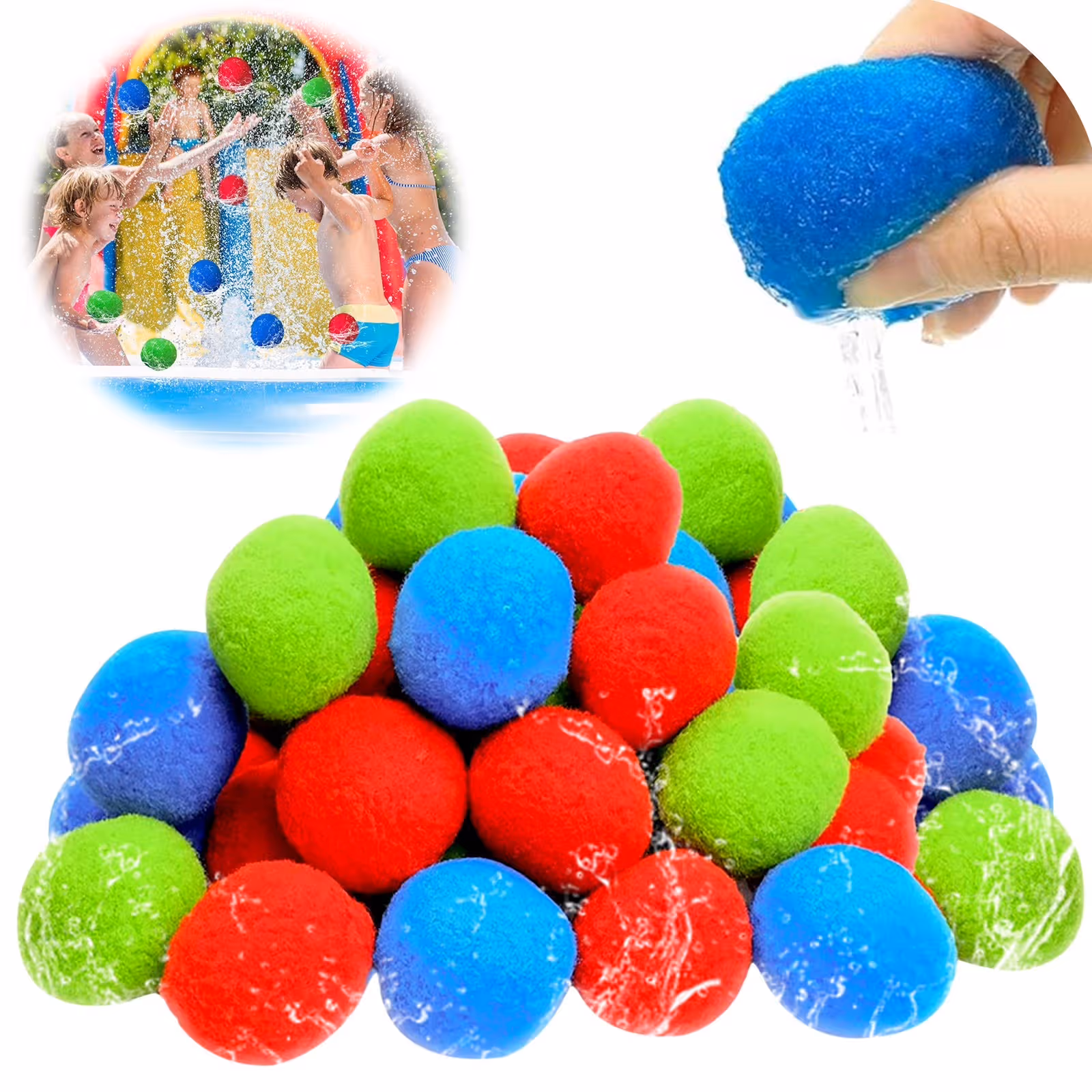 60 Pack Reusable Water Sponge Balls, 1.96 in