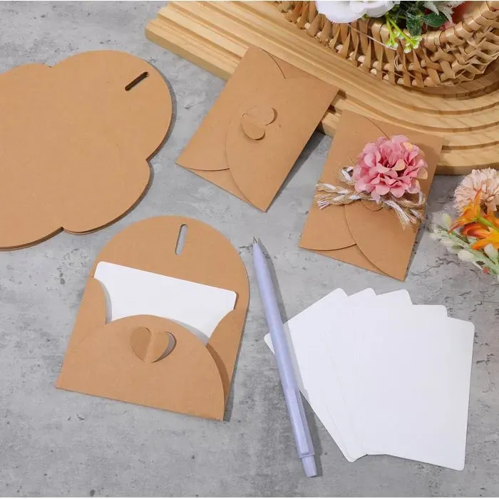 30 Pack Mini Envelopes with Cards, 10.2 x 7 cm