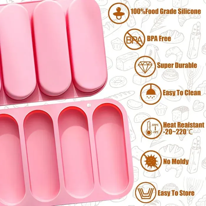 4 Cavity Silicone Hot Dog Bun Mold, 24 x 16.9 cm