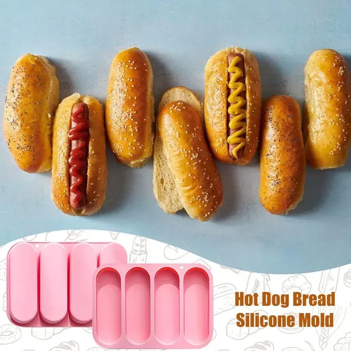 4 Cavity Silicone Hot Dog Bun Mold, 24 x 16.9 cm