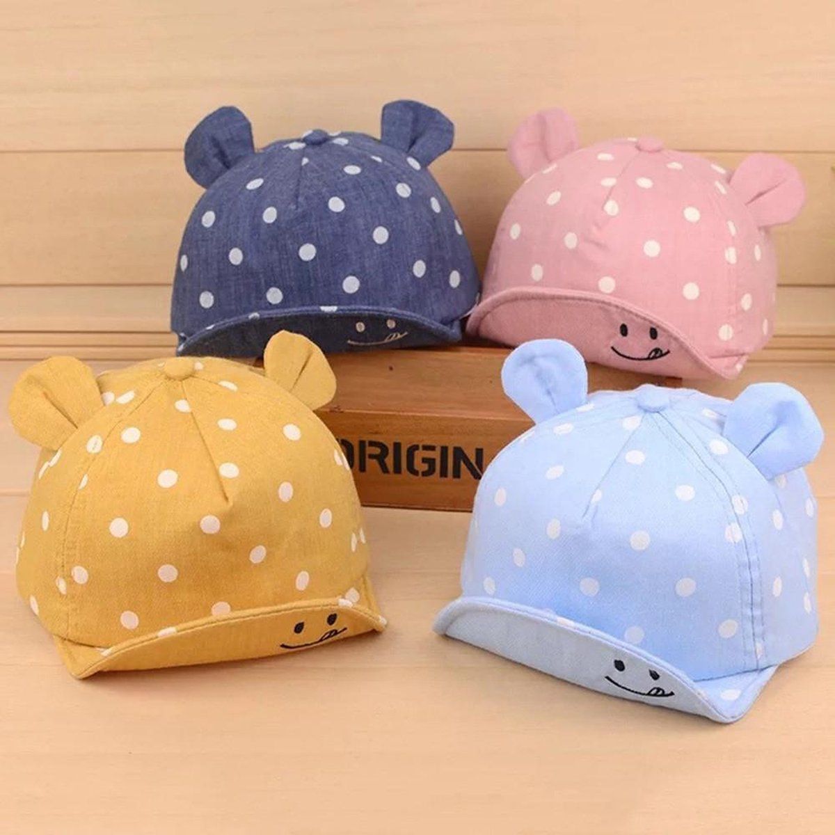 Baby Cap with Ears and White Dots Pink
