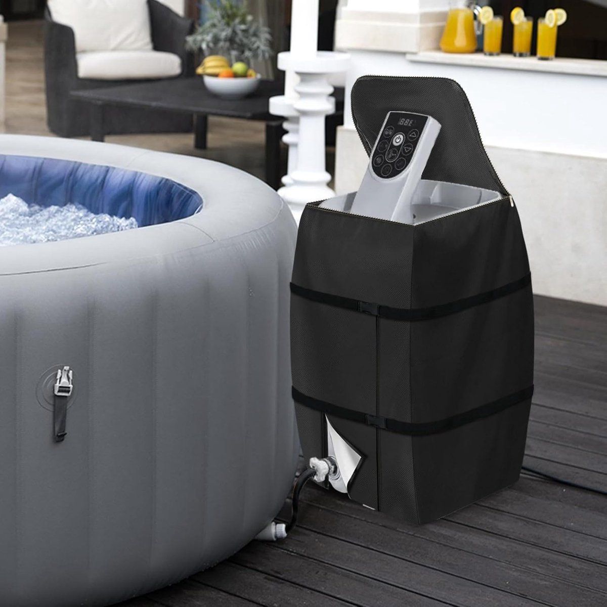 Hot Tub Pump Cover, Waterproof Insulated Protective Cover with Zipper for Outdoor Spa, 420D Oxford, Dustproof and Waterproof, Black, 43x38x54 cm