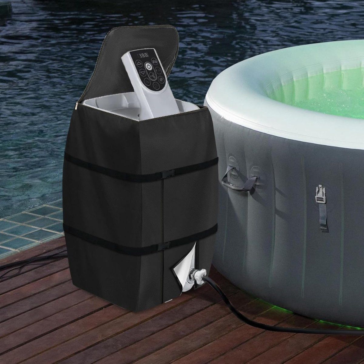 Hot Tub Pump Cover, Waterproof Insulated Protective Cover with Zipper for Outdoor Spa, 420D Oxford, Dustproof and Waterproof, Black, 43x38x54 cm
