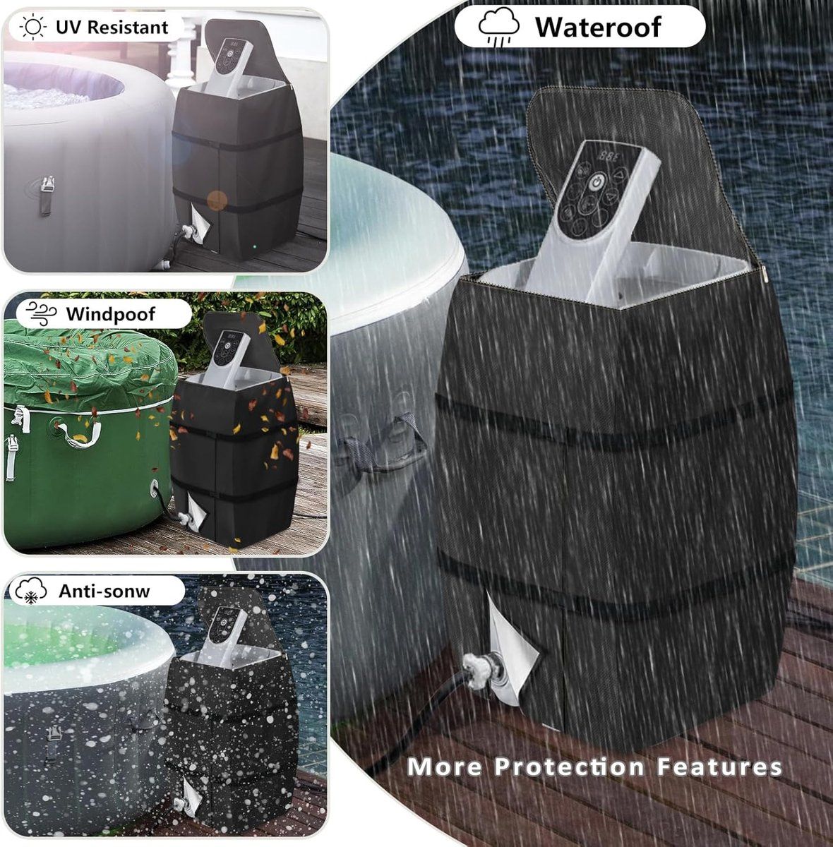Hot Tub Pump Cover, Waterproof Insulated Protective Cover with Zipper for Outdoor Spa, 420D Oxford, Dustproof and Waterproof, Black, 43x38x54 cm