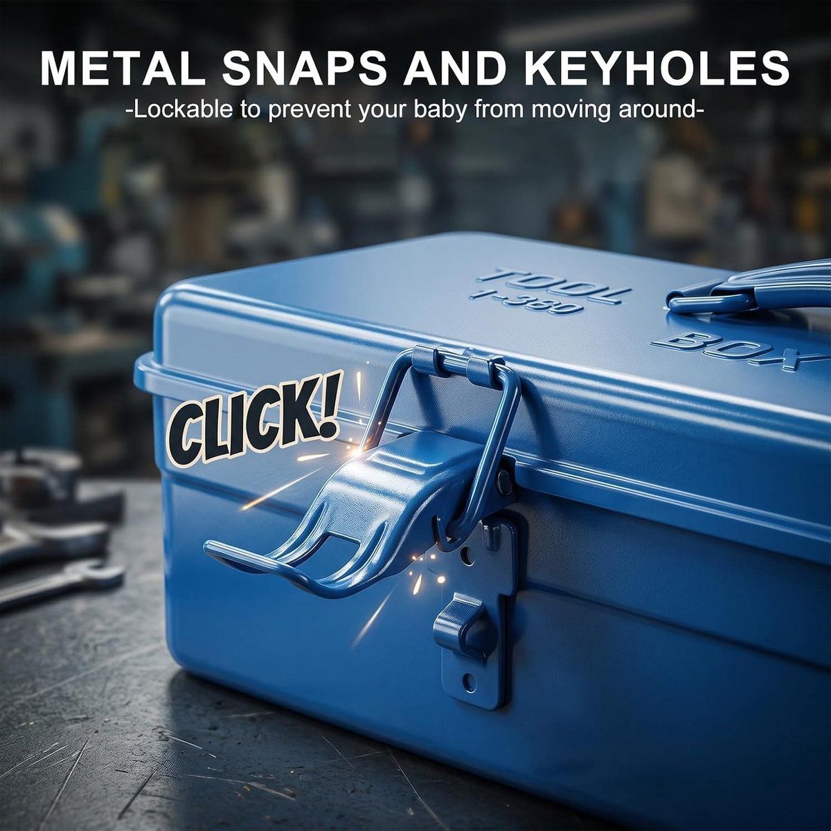 Portable Metal Tool Box with Lock for Home Workshop Tool Storage and Transport, 37 x 16 x 12 cm