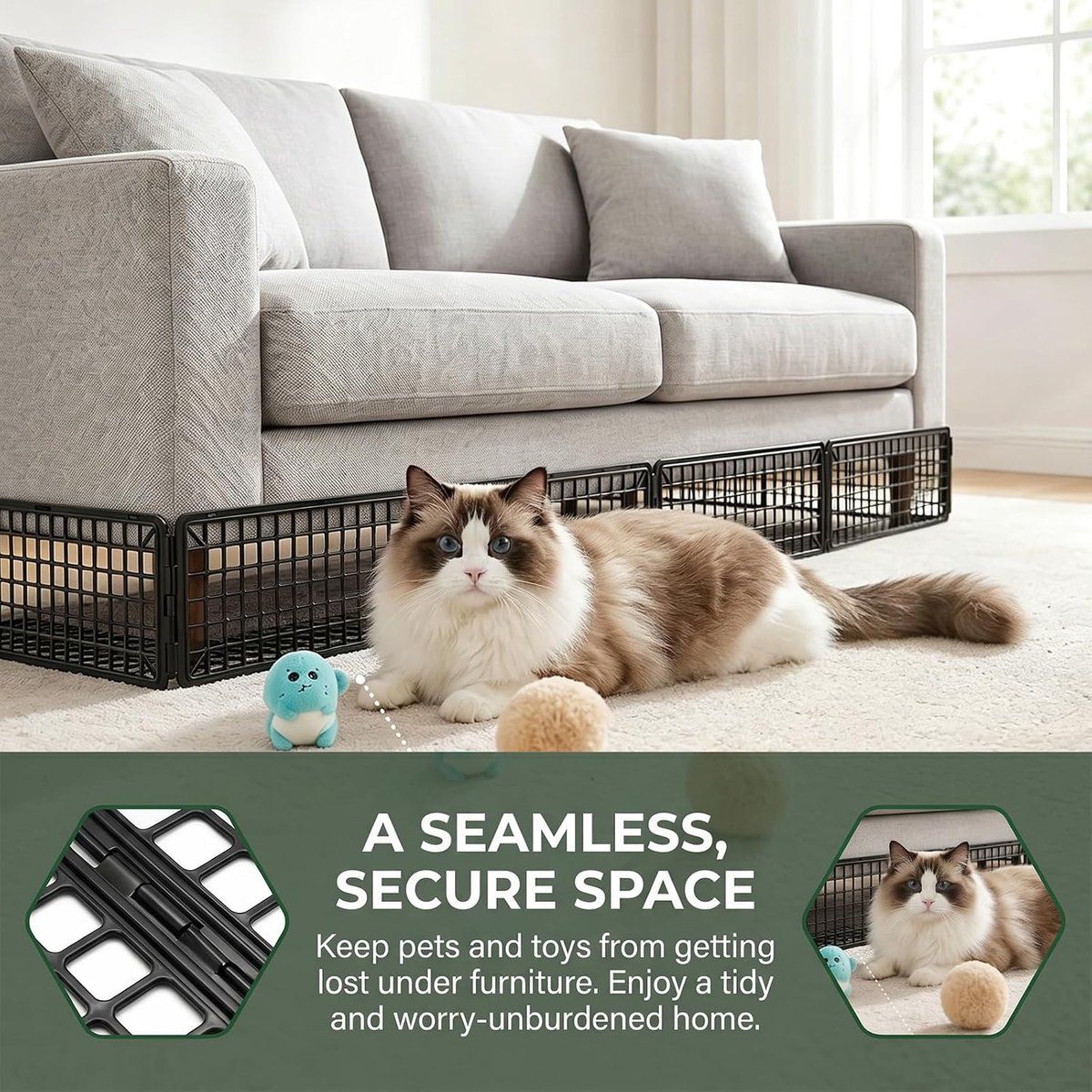 12 Pcs Under Sofa Barrier Pet Blocker for Cats with 20 Cable Ties, 37 x 17 x 12 cm