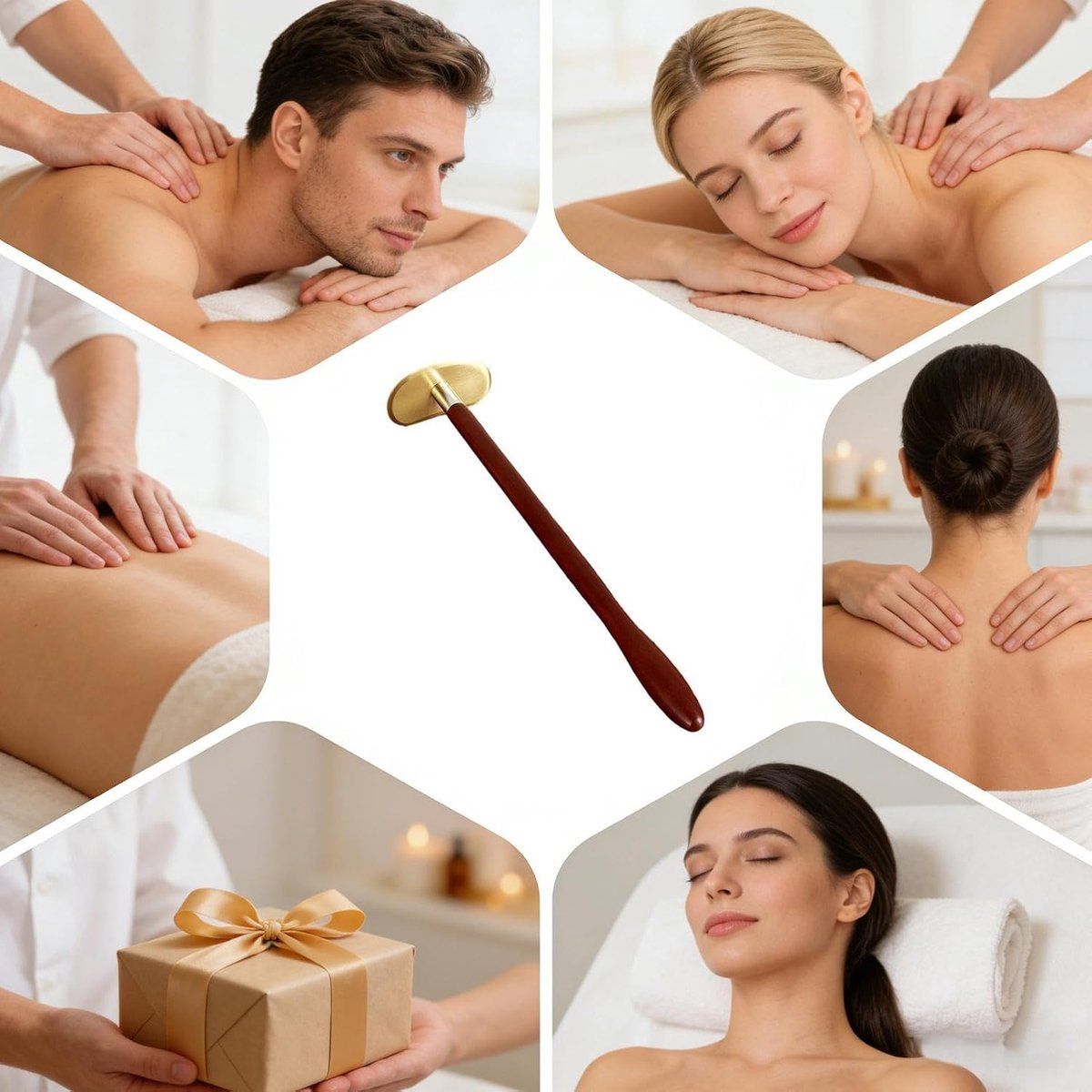 Brass Gua Sha Scraper, Ergonomic Massage Tool for Back Neck and Face, Portable for Home Travel and Spa