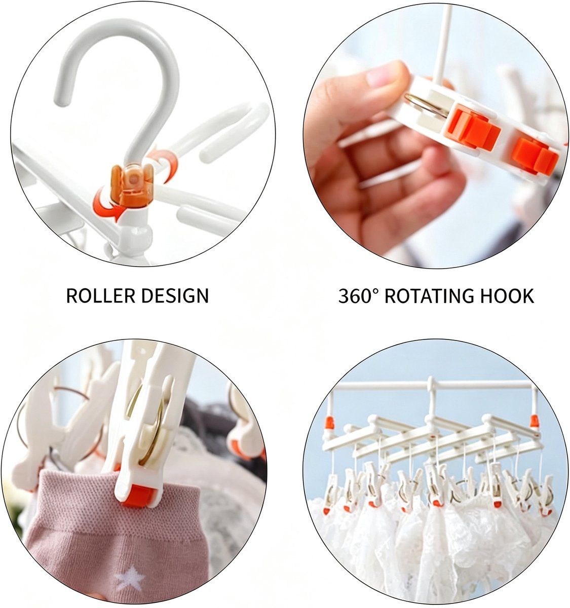 Foldable Sock Drying Rack with 360° Swivel Hook, Foldable Laundry Hanger with Clips for Wet and Dry Clothes, Compact Portable Clothes Drying Rack, Green