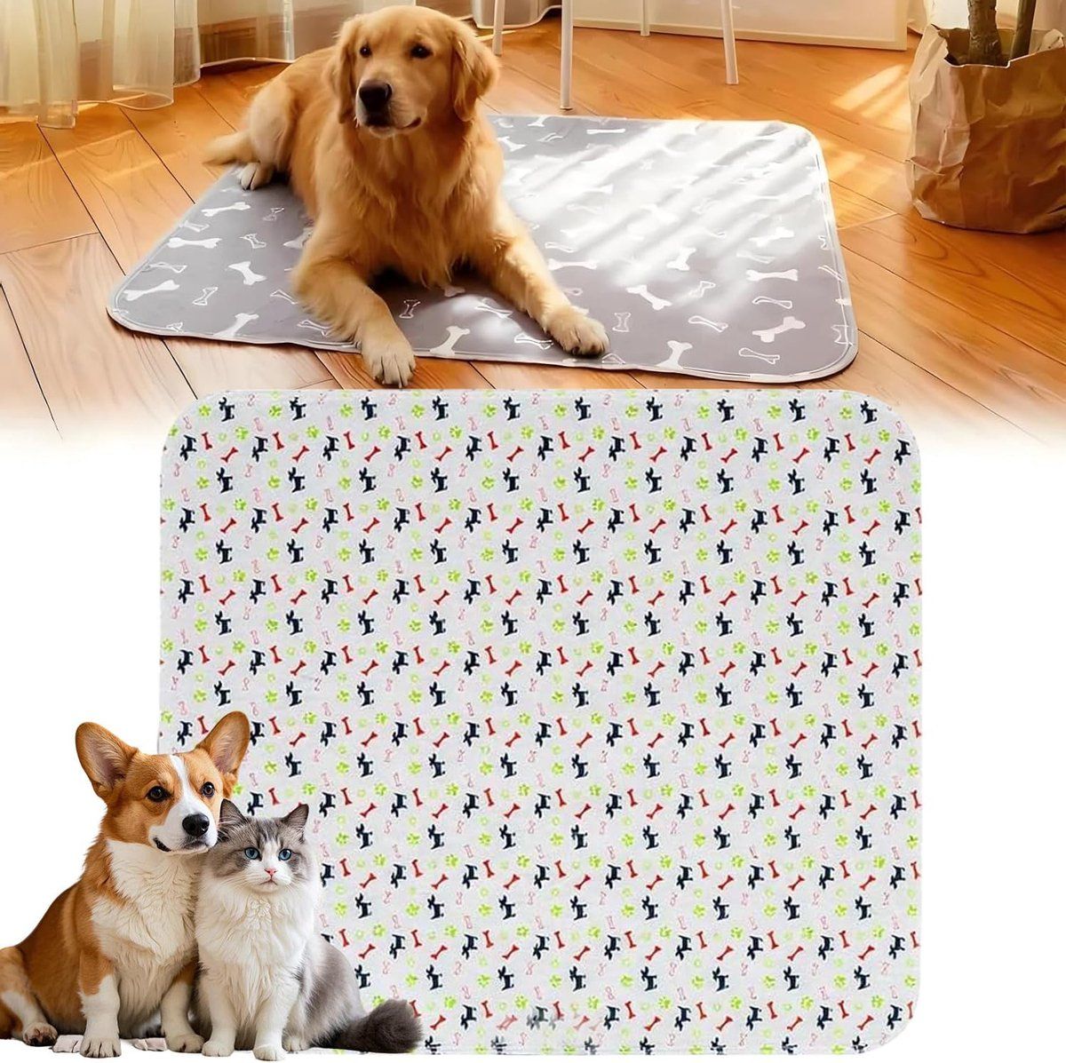 Washable Puppy Training Mat, Reusable Potty Mat for Dogs and Cats, Indoor Potty Training Mat, White, 40x60 cm