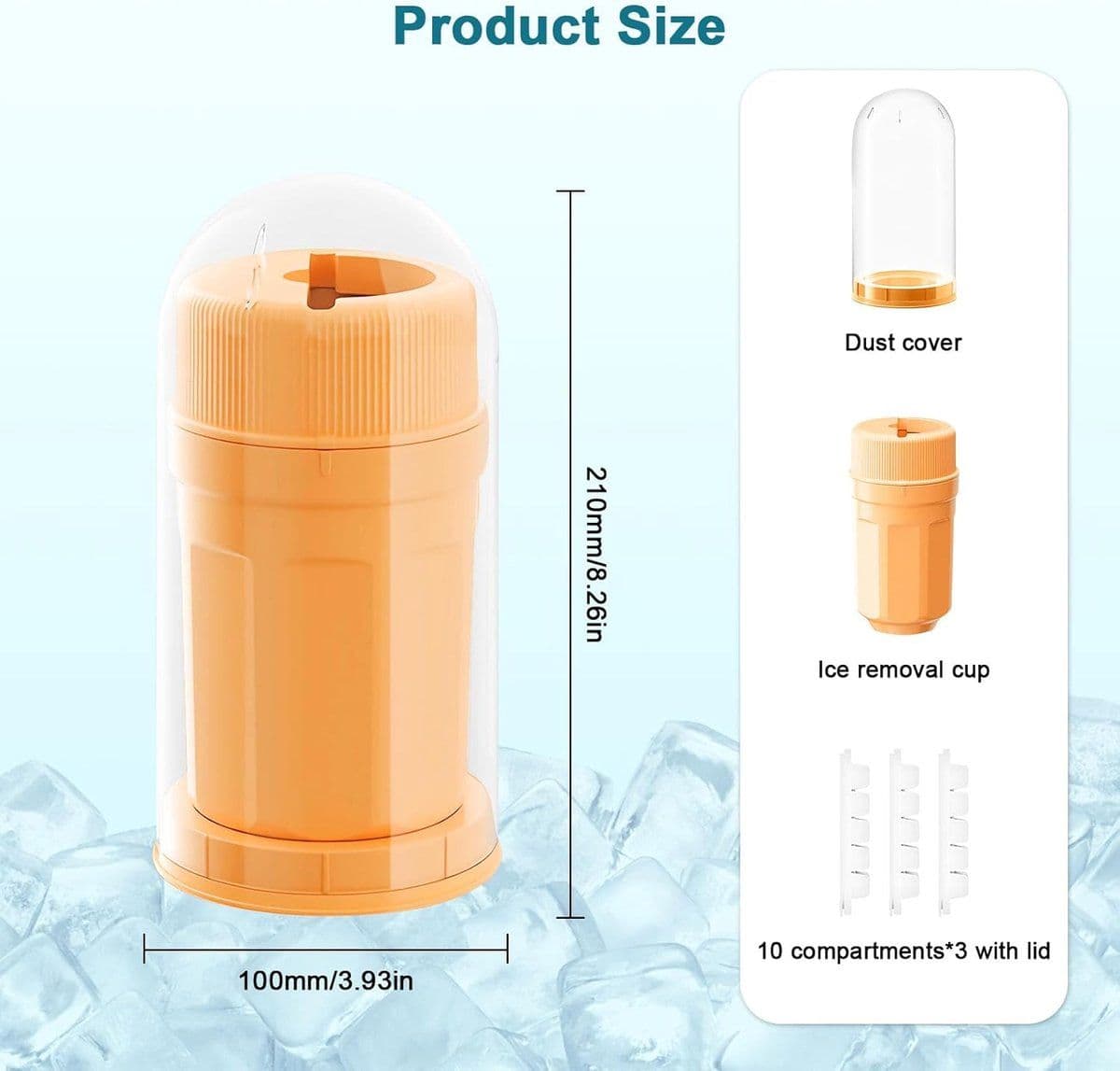 Ice Cube Tray with Lid, 3 Pack Reusable Ice Cube Maker with Stackable Trays and Dust Caps, Easy Twist Open, Universal Cup Adapter, Orange, 2.1 Inch