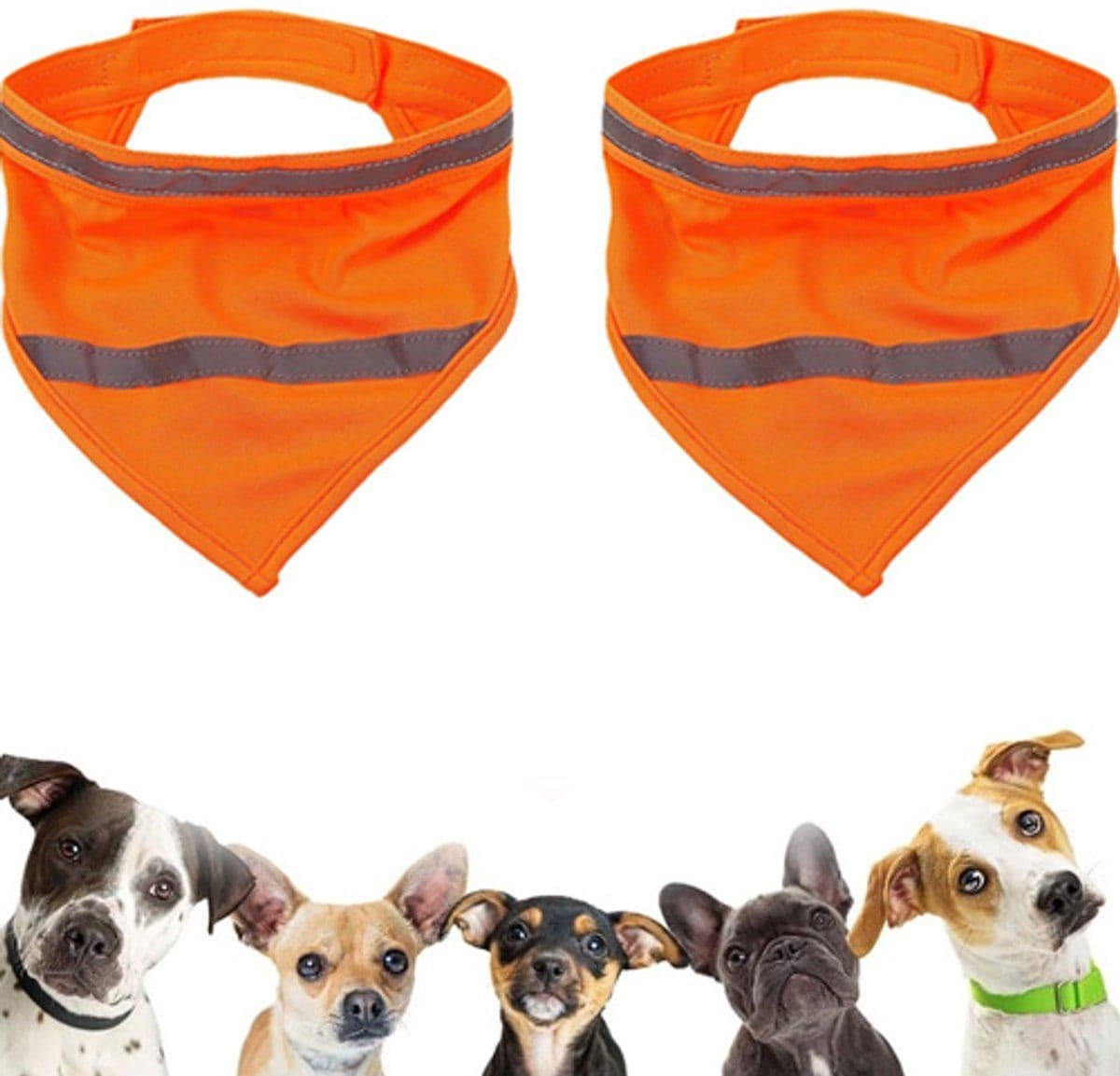 2 Pack Reflective Dog Bandana Adjustable High Visibility Safety Pet Scarf for Hiking Camping Orange Red, Size M
