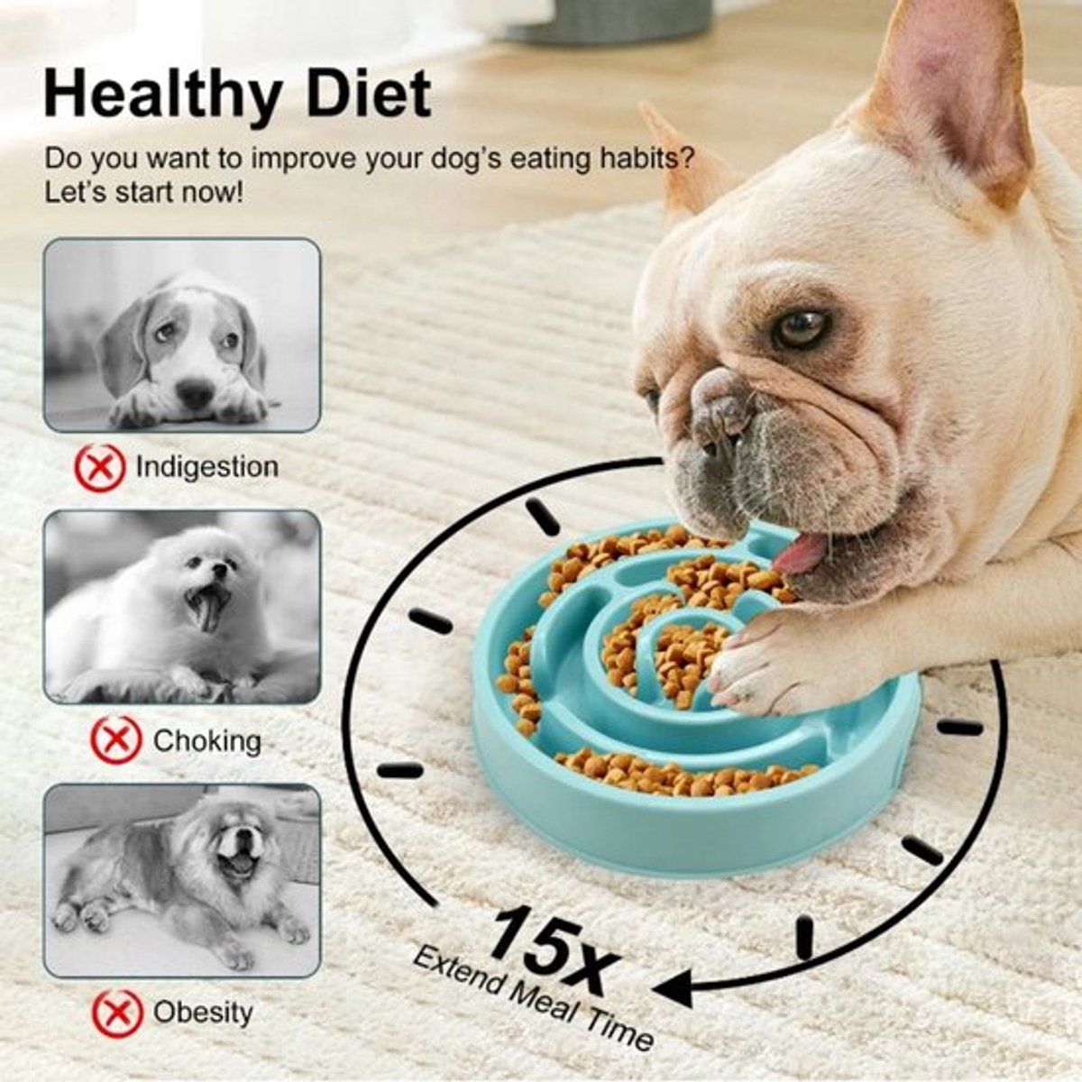 Slow Feeder Dog Bowl, Anti-Gulping Non-Slip Food Bowl for Puppies and Small Medium Dogs