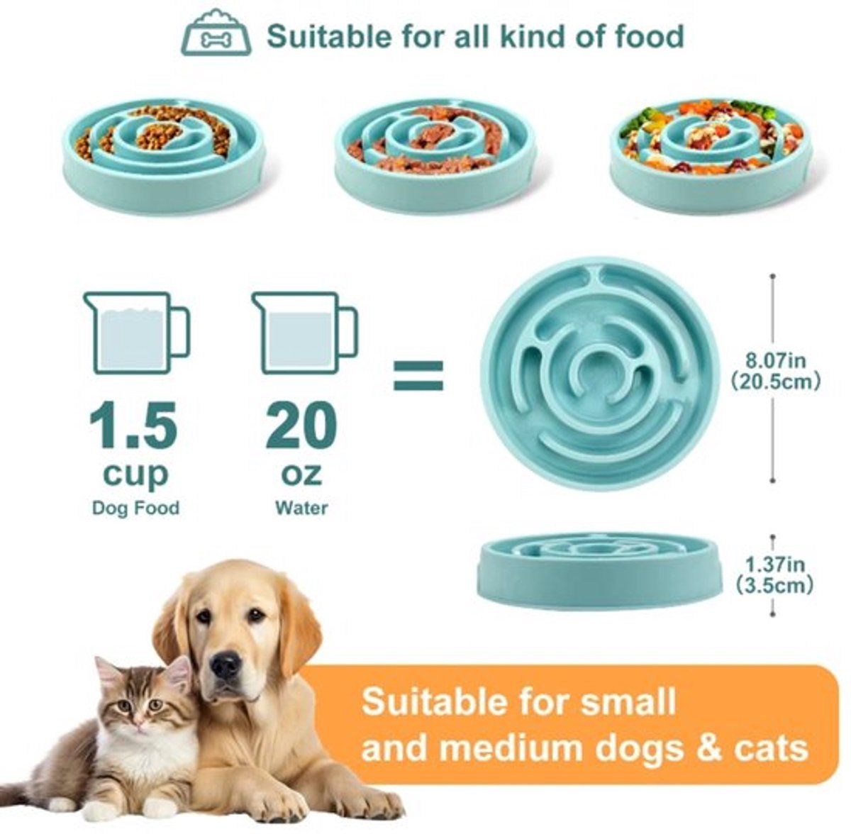 Slow Feeder Dog Bowl, Anti-Gulping Non-Slip Food Bowl for Puppies and Small Medium Dogs