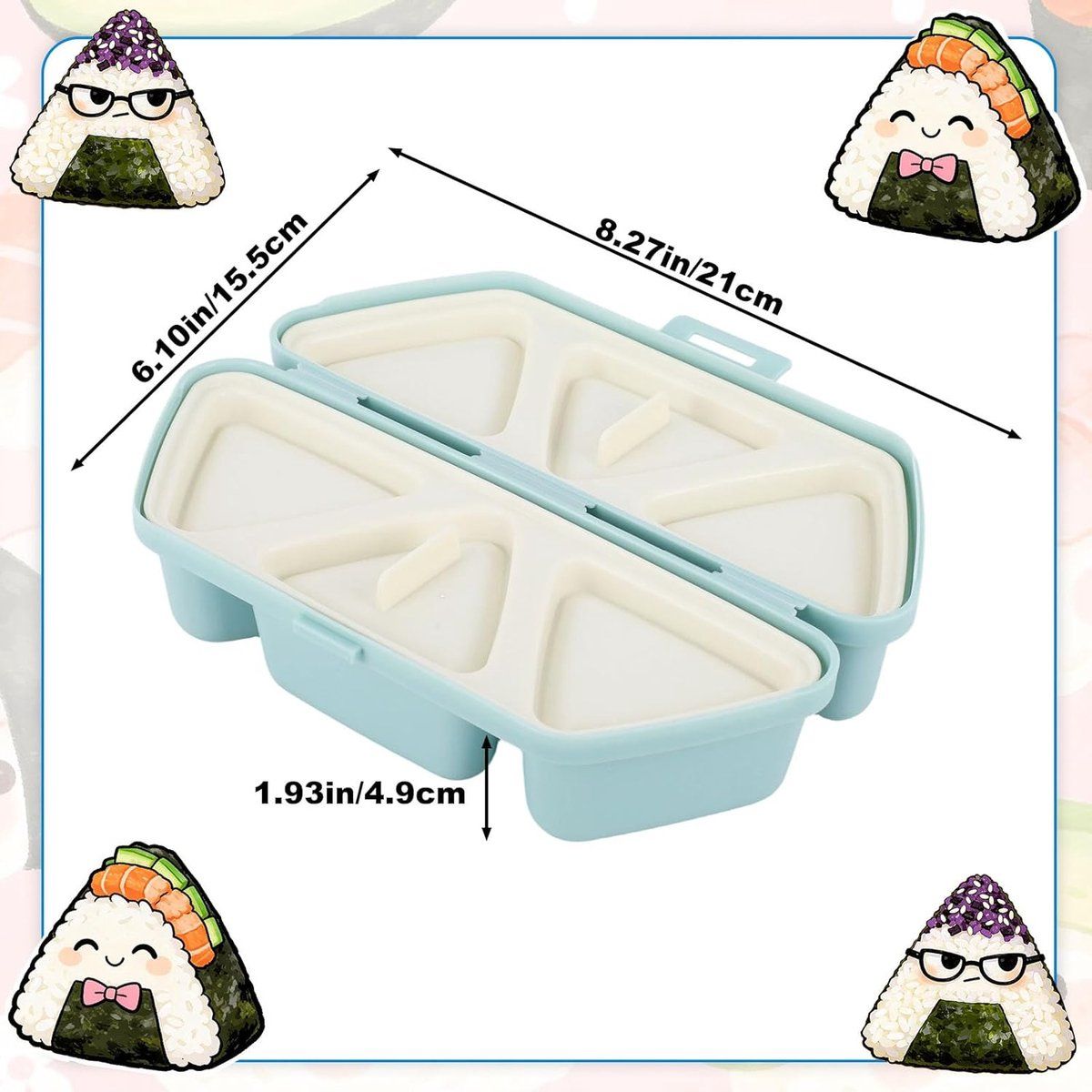 6 in 1 Sushi Maker Kit, Onigiri Mold Triangular Rice Ball Maker with Spoon, Bento Lunch Box Press for Picnic, Blue