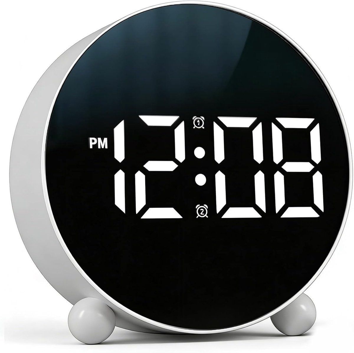 Digital Alarm Clock with LED Display, Snooze Function, Battery and USB Powered, Modern Nightstand Clock for Bedroom, White