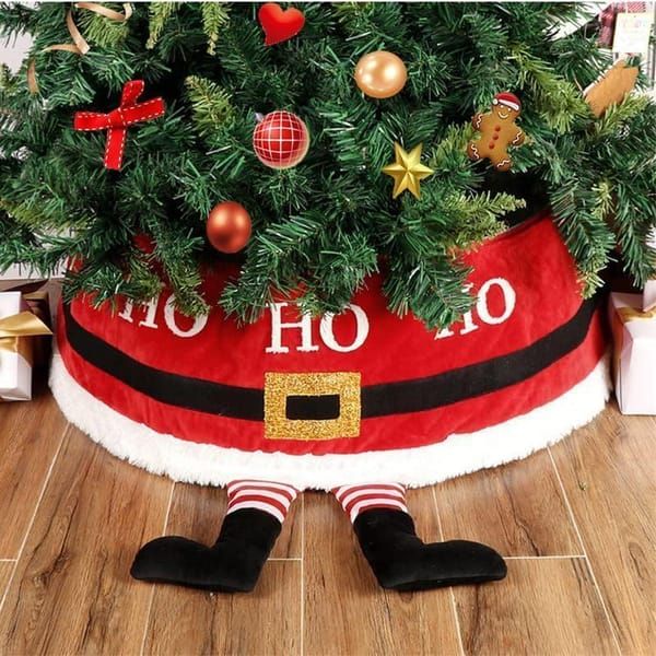 Christmas Tree Collar, 48 Inch Foldable Christmas Tree Skirt Ring, Santa Leg Design Xmas Tree Base Decoration