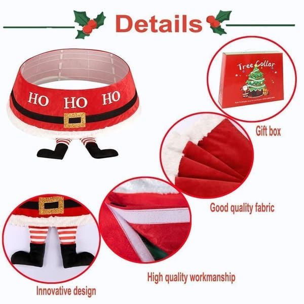 Christmas Tree Collar, 48 Inch Foldable Christmas Tree Skirt Ring, Santa Leg Design Xmas Tree Base Decoration