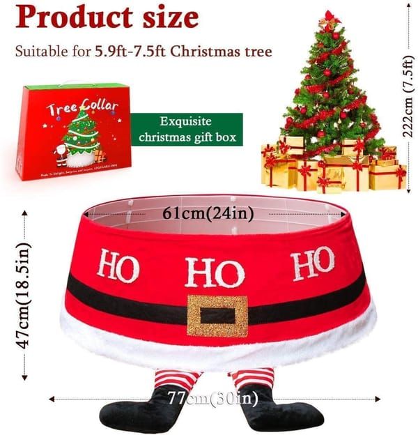 Christmas Tree Collar, 48 Inch Foldable Christmas Tree Skirt Ring, Santa Leg Design Xmas Tree Base Decoration