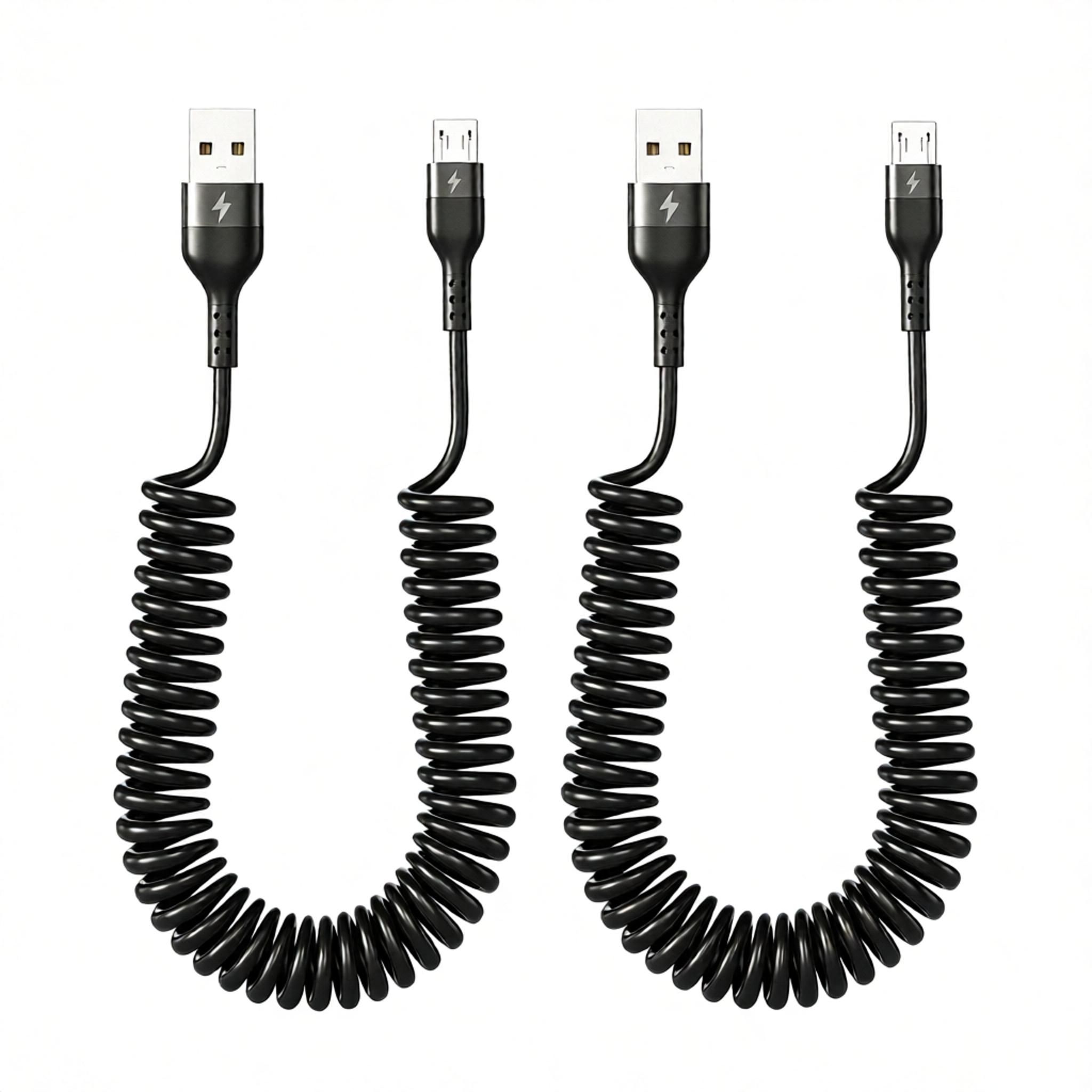 2-Pack Coiled Micro USB Cable (Coiled Micro USB to USB2.0) 1-3 Feet