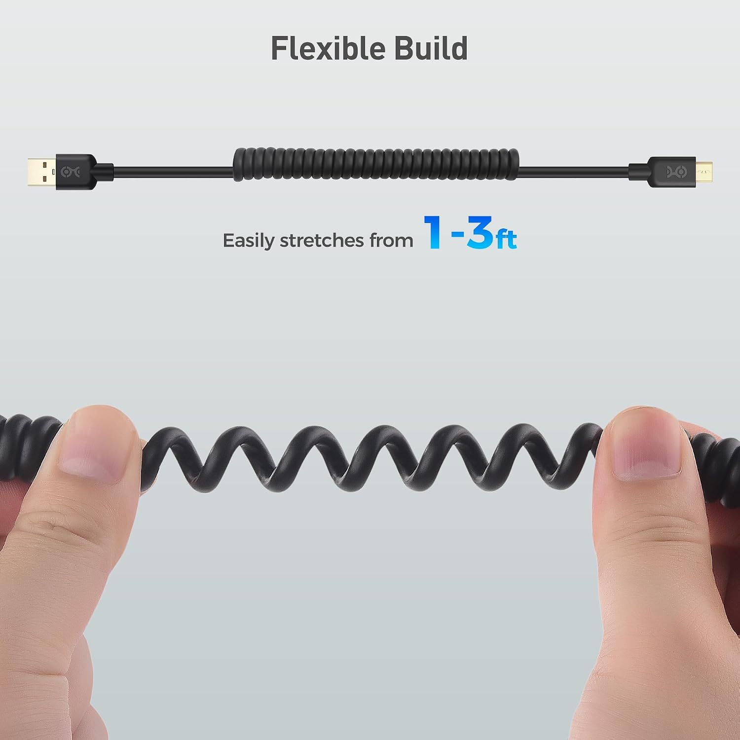 2-Pack Coiled Micro USB Cable (Coiled Micro USB to USB2.0) 1-3 Feet