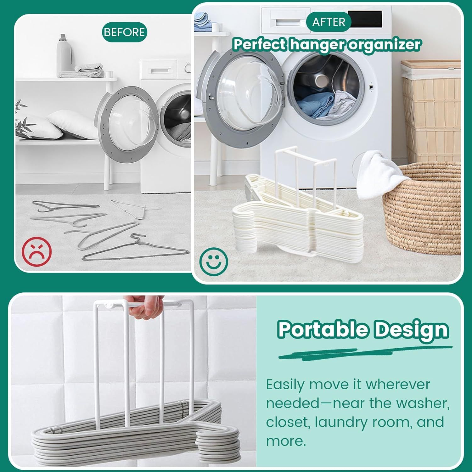 Hanger Stacker Organizer Stand, White Portable Hanger Holder Laundry Room Organization Hanger Rack Storage