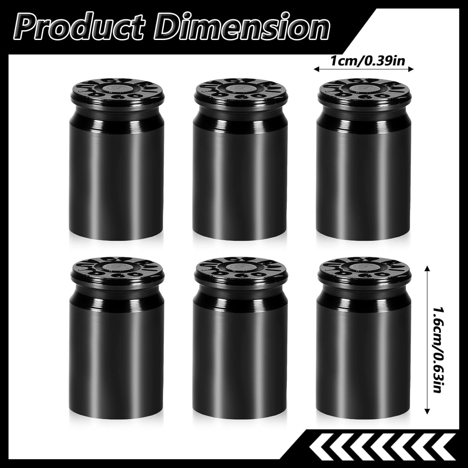6 Pcs Bullet Tire Valve Stem Caps, Aluminum Alloy Car Tire Valve Caps, Universal Tire Air Cap for Cars, SUV, Trucks, Bikes, Motorcycles, Bicycles (Black)
