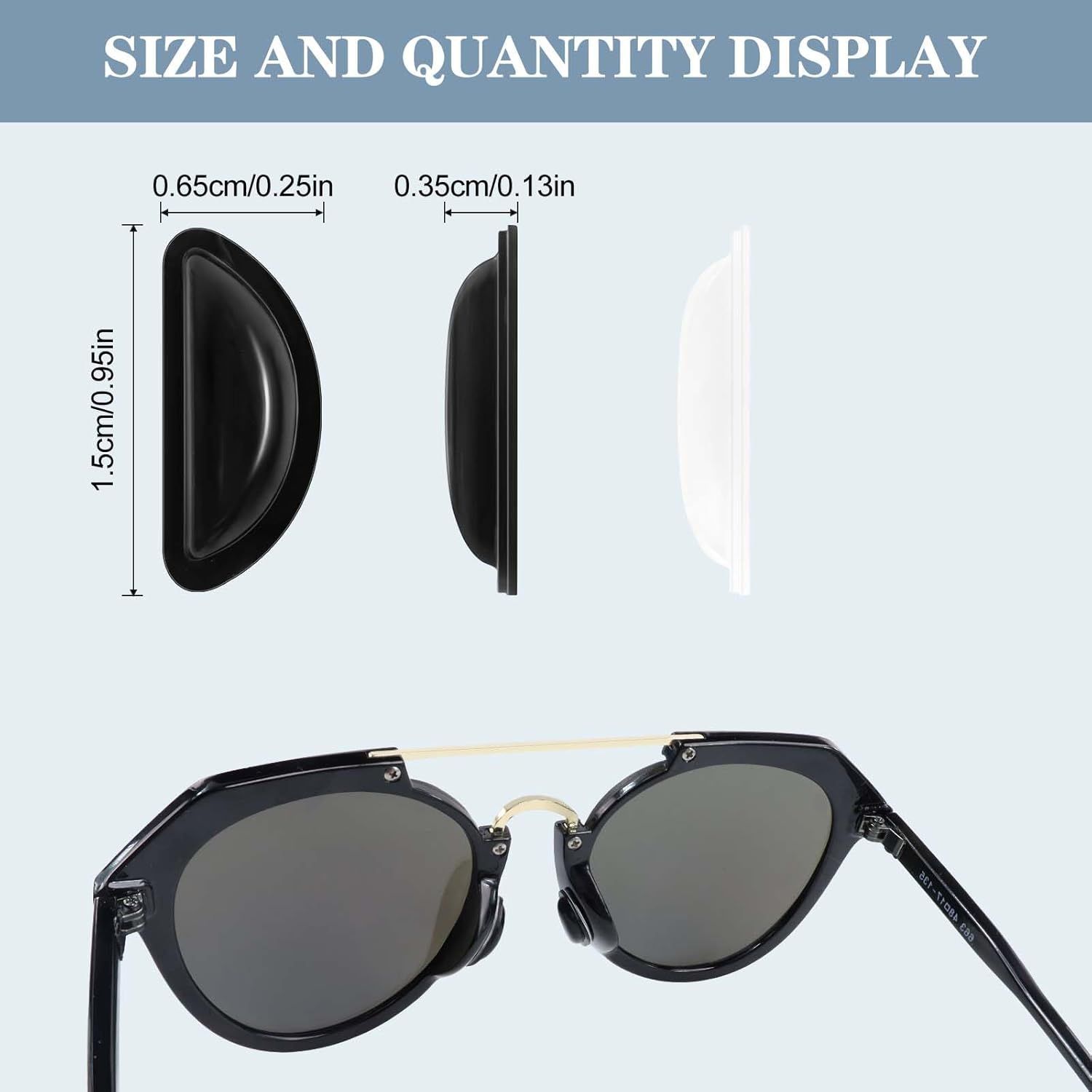 12 Pairs Soft Silicone Adhesive Eyeglass Nose Pads Non Slip with 3.5 Mm/ 0.4 Inch Thickness Air Bag for All Type Full Plastic Frames, Sunglasses, Reading Glasses (Black)