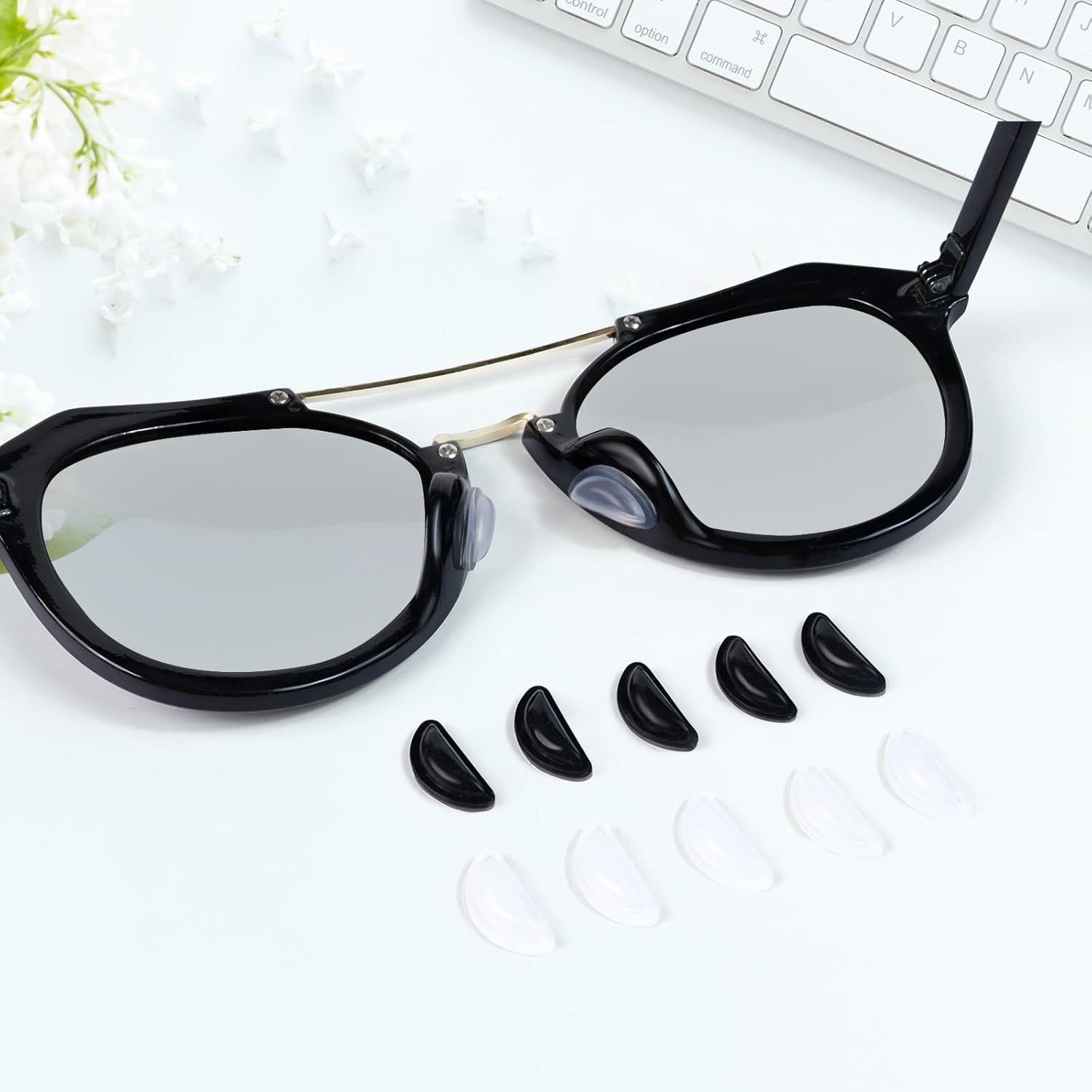 12 Pairs Soft Silicone Adhesive Eyeglass Nose Pads Non Slip with 3.5 Mm/ 0.4 Inch Thickness Air Bag for All Type Full Plastic Frames, Sunglasses, Reading Glasses (Black)