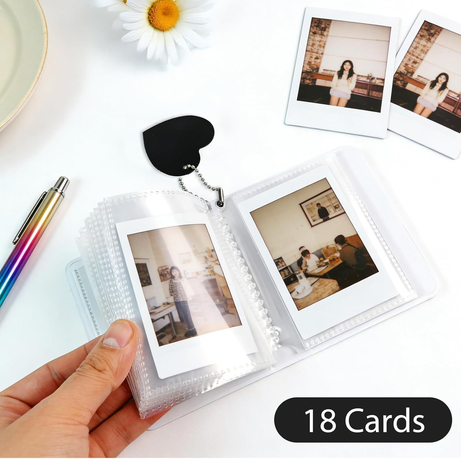 Mini Photo Album,3 Inch Photocard Book Heart Hollow Cover Photocard Binder 36 Pockets for Collect and Protect Photos (Black)