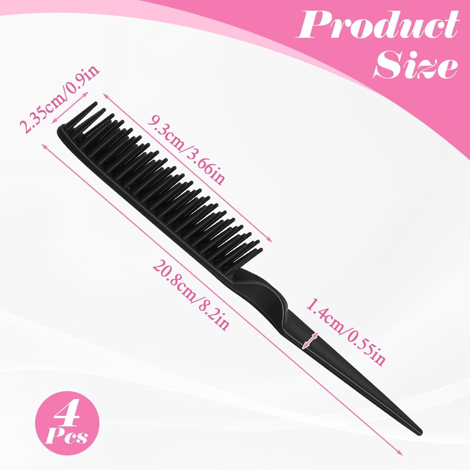 4 PCS Black 3 Row Comb for Natural Hair, The Unbraider Combs Tool for Braids, Three Row Comb for Women Men Detangling and Sectioning